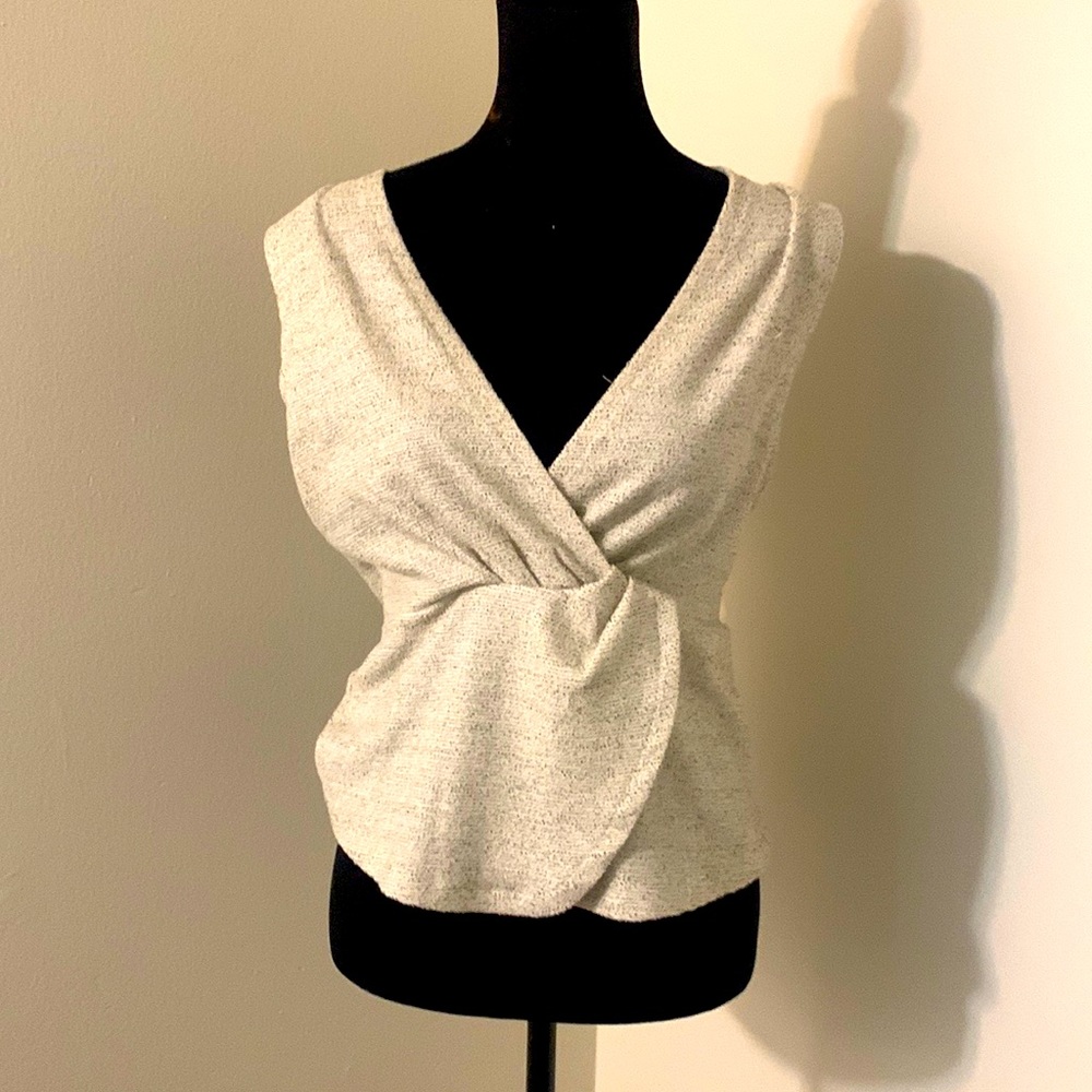 Small J. Crew 365 bouclé peplum tank - ivory + black speckle
